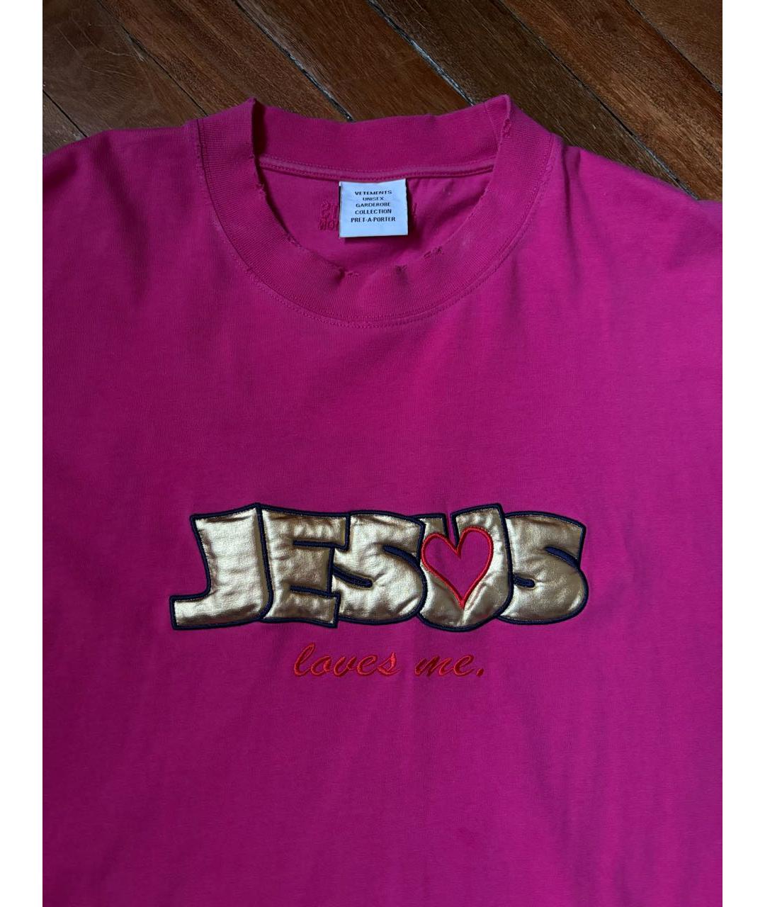 VETEMENTS Розовая хлопковая футболка, фото 3