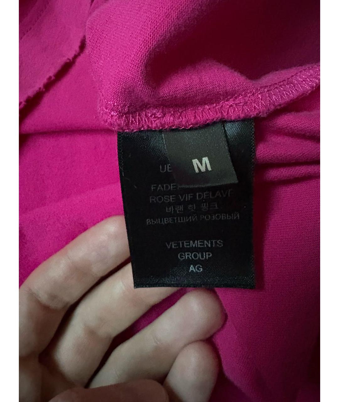 VETEMENTS Розовая хлопковая футболка, фото 4