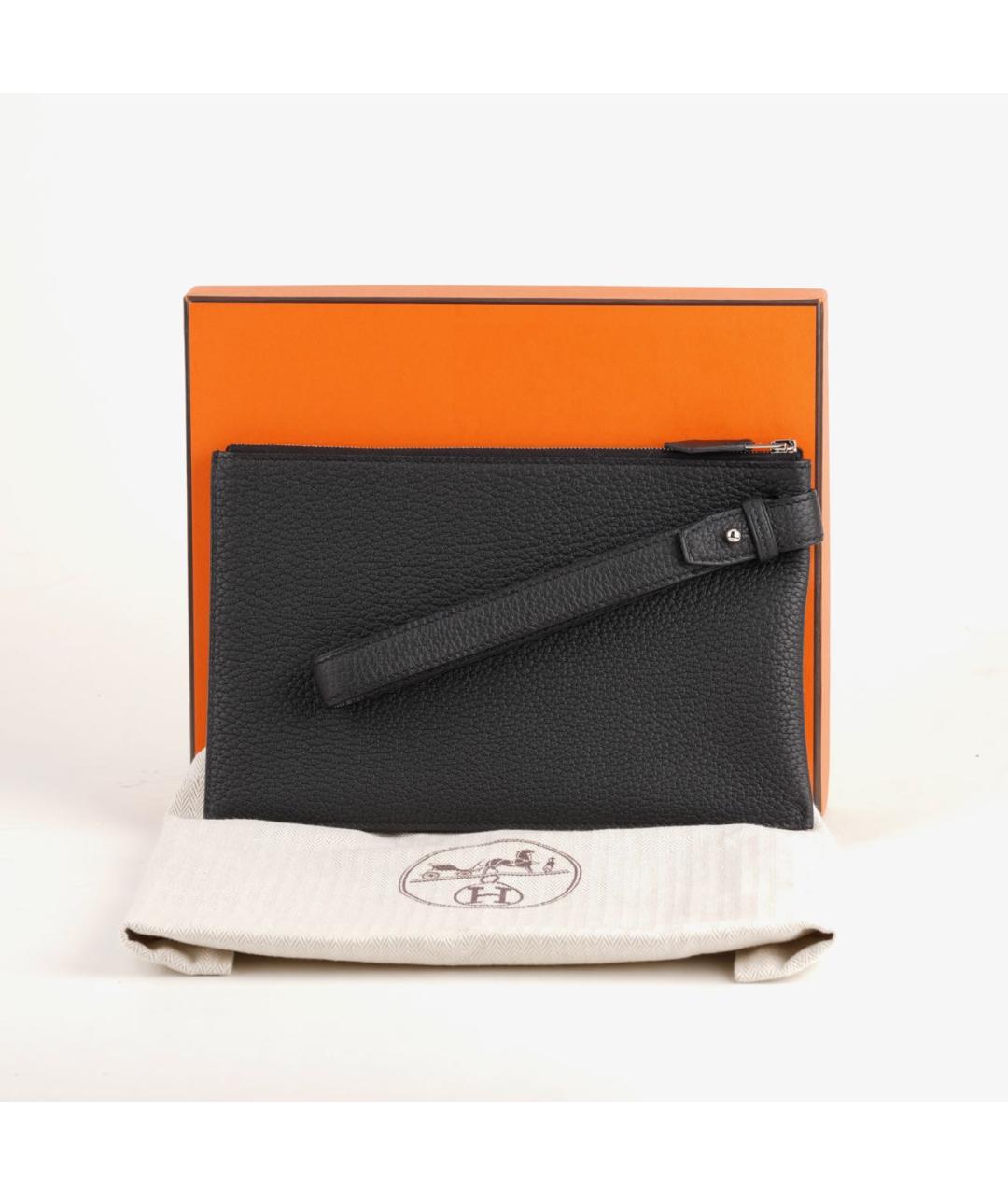 HERMES Черная кожаная барсетка, фото 2