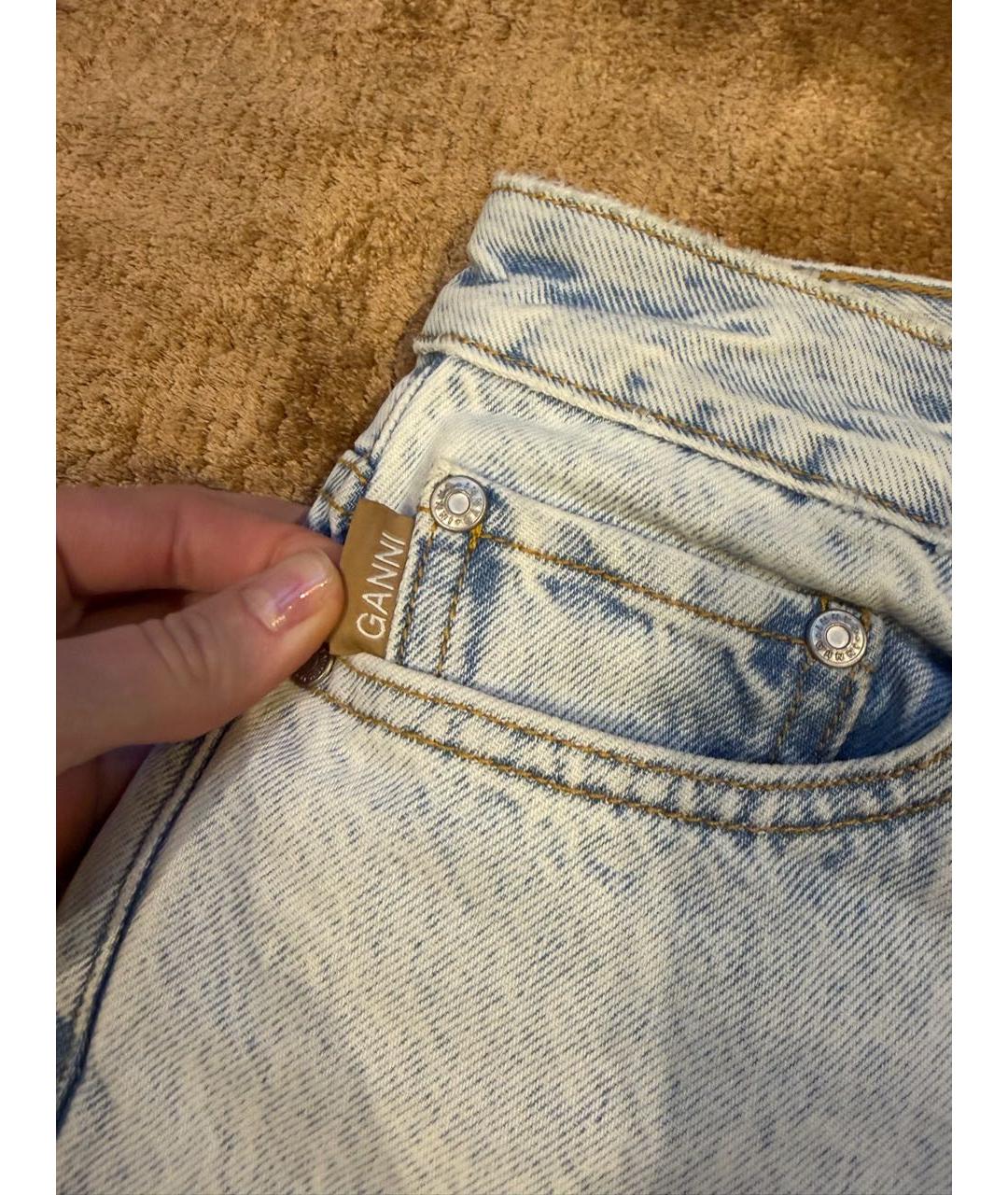GANNI Голубые хлопковые прямые джинсы, фото 5