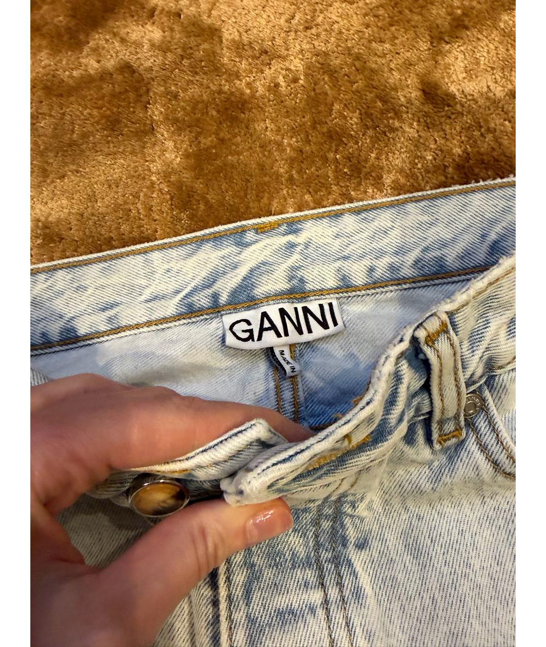 GANNI Голубые хлопковые прямые джинсы, фото 4