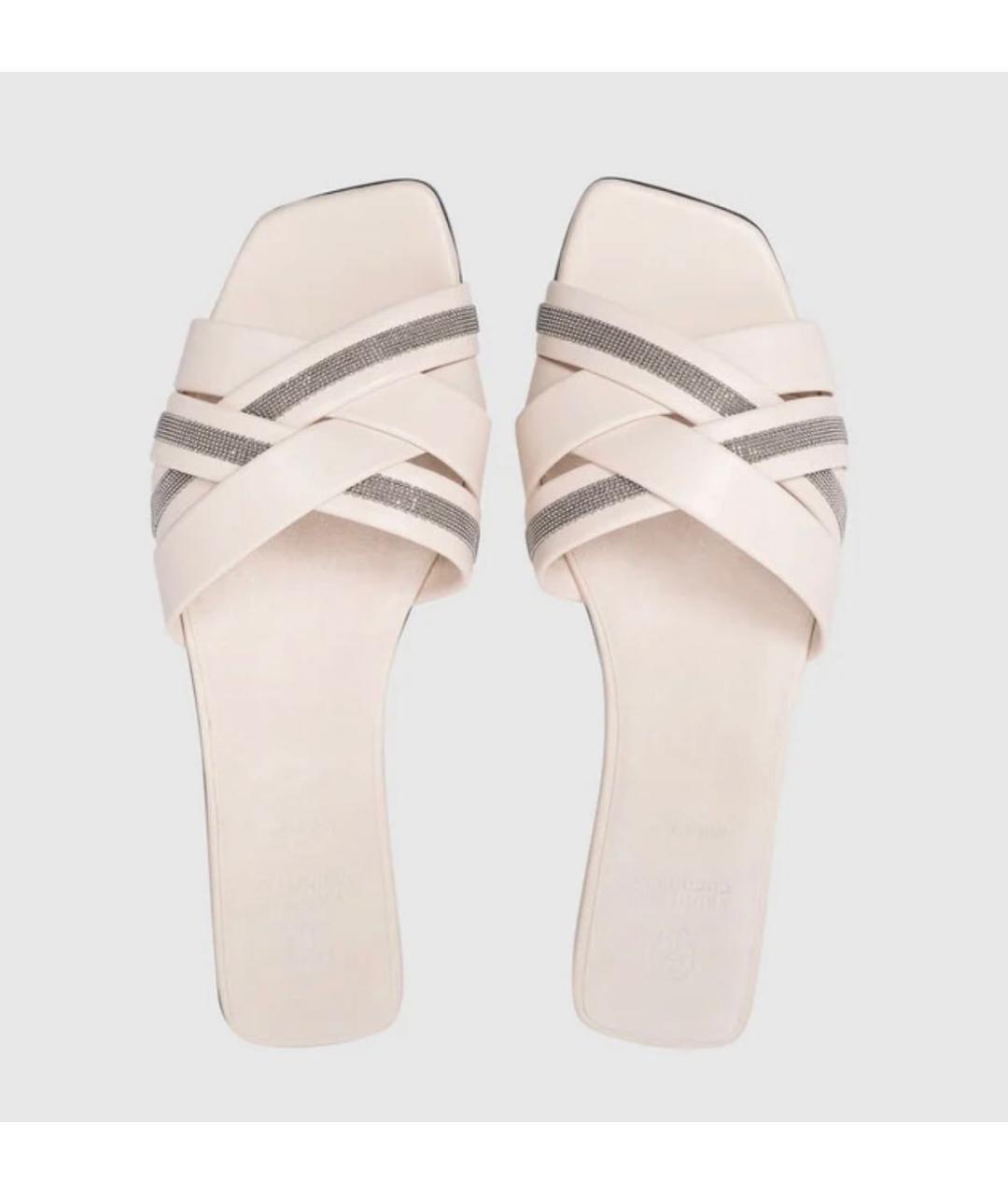 BRUNELLO CUCINELLI Белые кожаные шлепанцы, фото 2