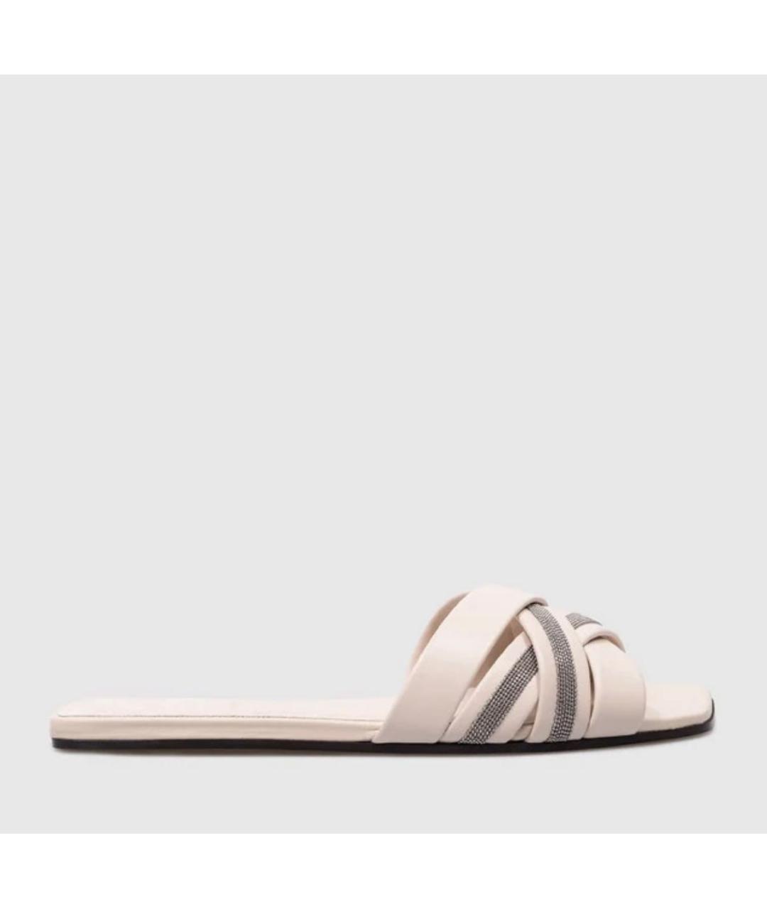 BRUNELLO CUCINELLI Белые кожаные шлепанцы, фото 6