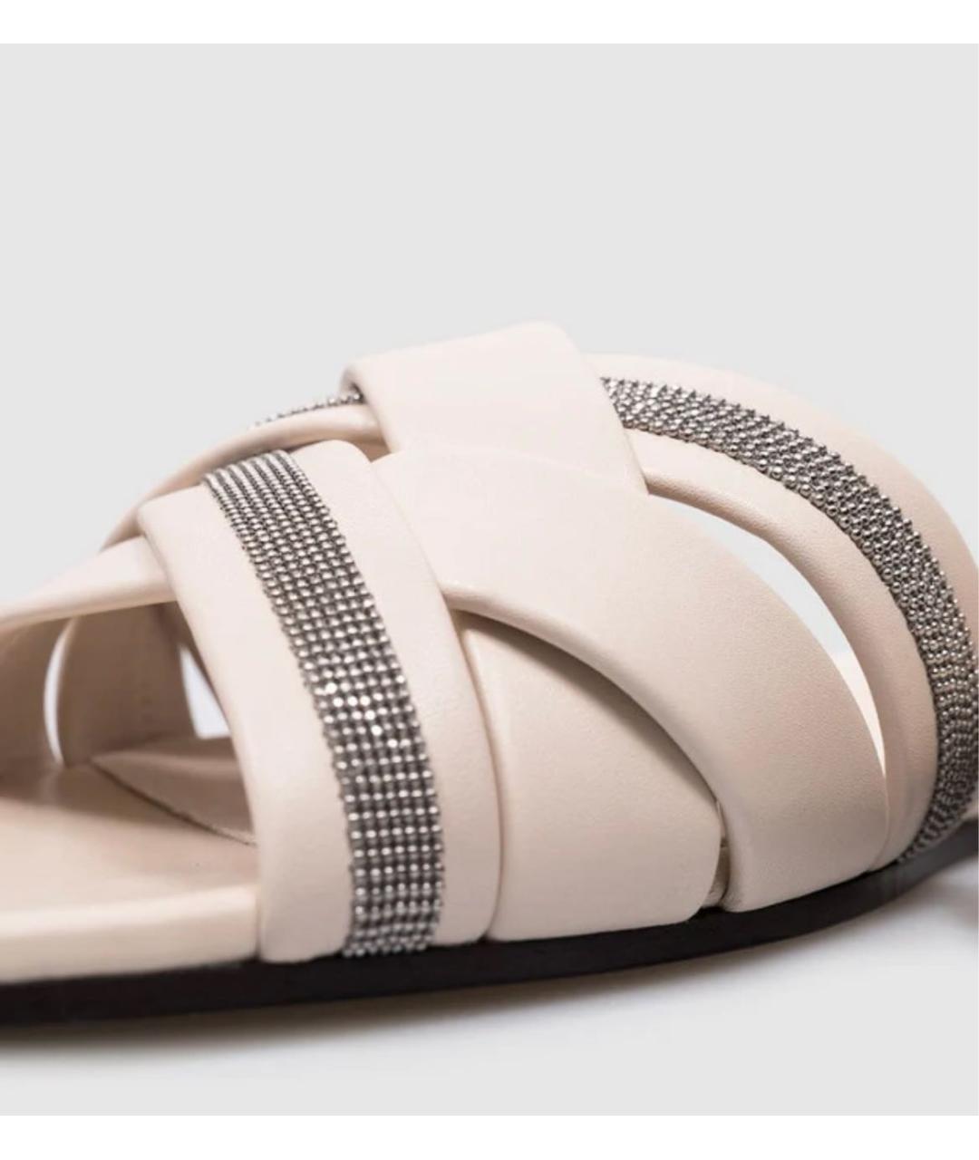 BRUNELLO CUCINELLI Белые кожаные шлепанцы, фото 5