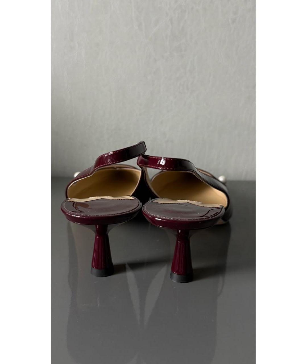 MIU MIU Бордовые лодочки на низком каблуке из лакированной кожи, фото 3