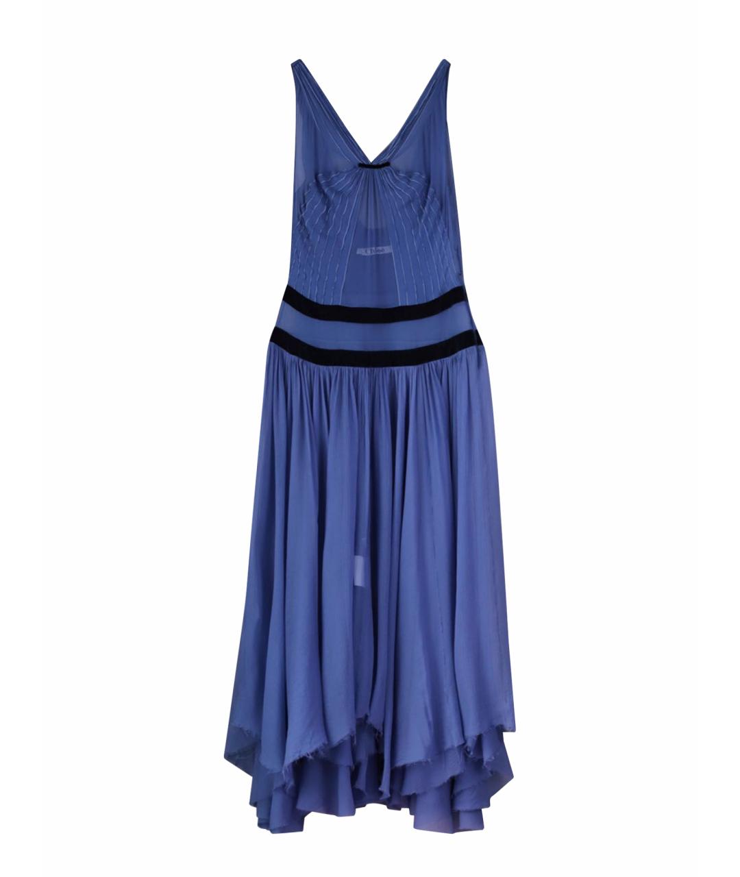 CHLOE Синее шелковое коктейльное платье, фото 1