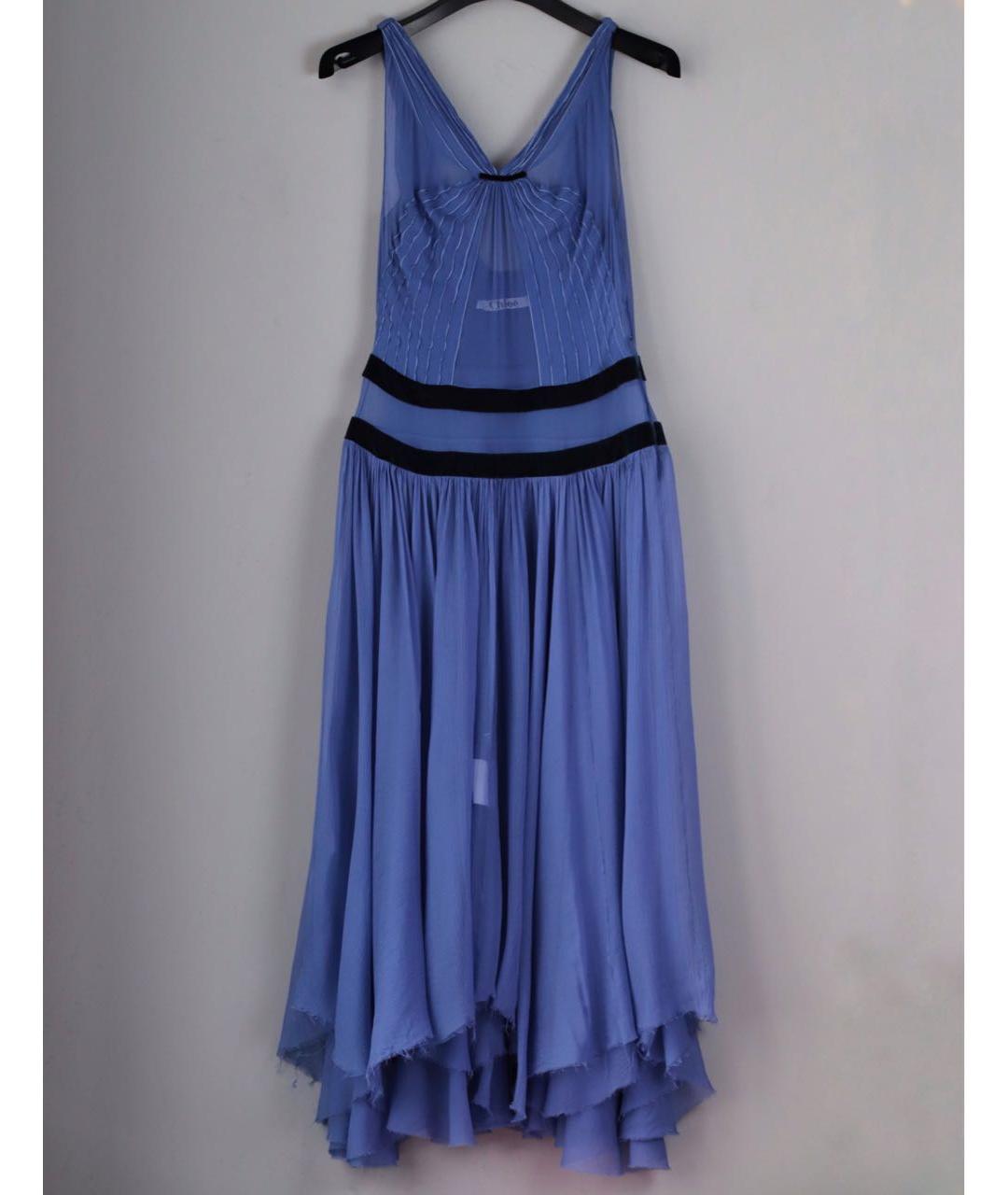 CHLOE Синее шелковое коктейльное платье, фото 9