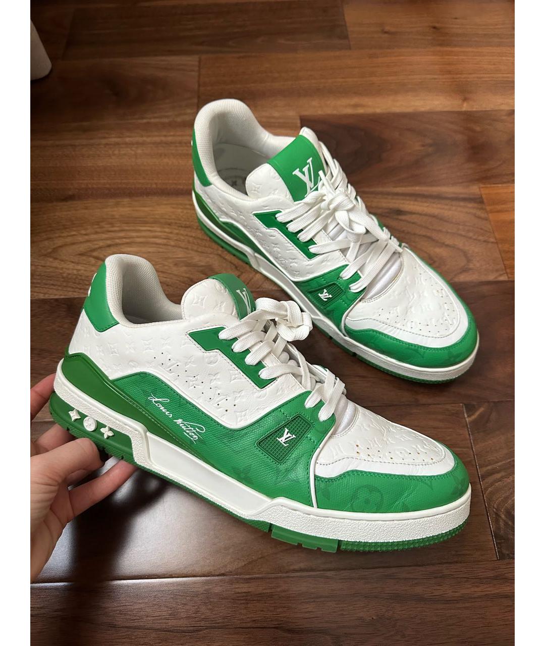 LOUIS VUITTON Зеленые кожаные низкие кроссовки / кеды, фото 9