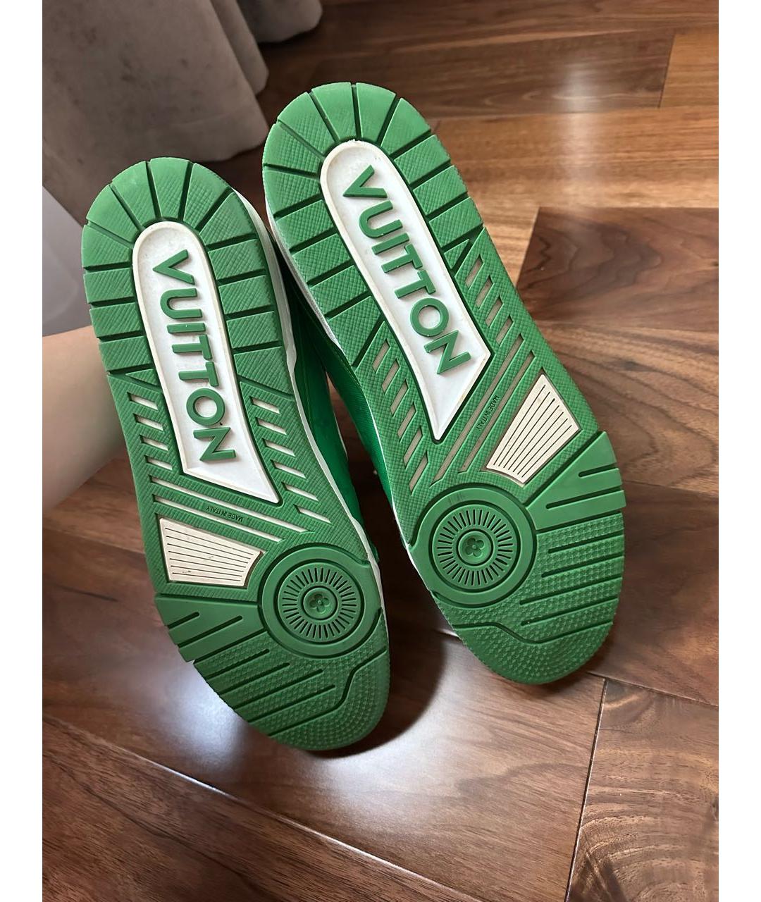 LOUIS VUITTON Зеленые кожаные низкие кроссовки / кеды, фото 4