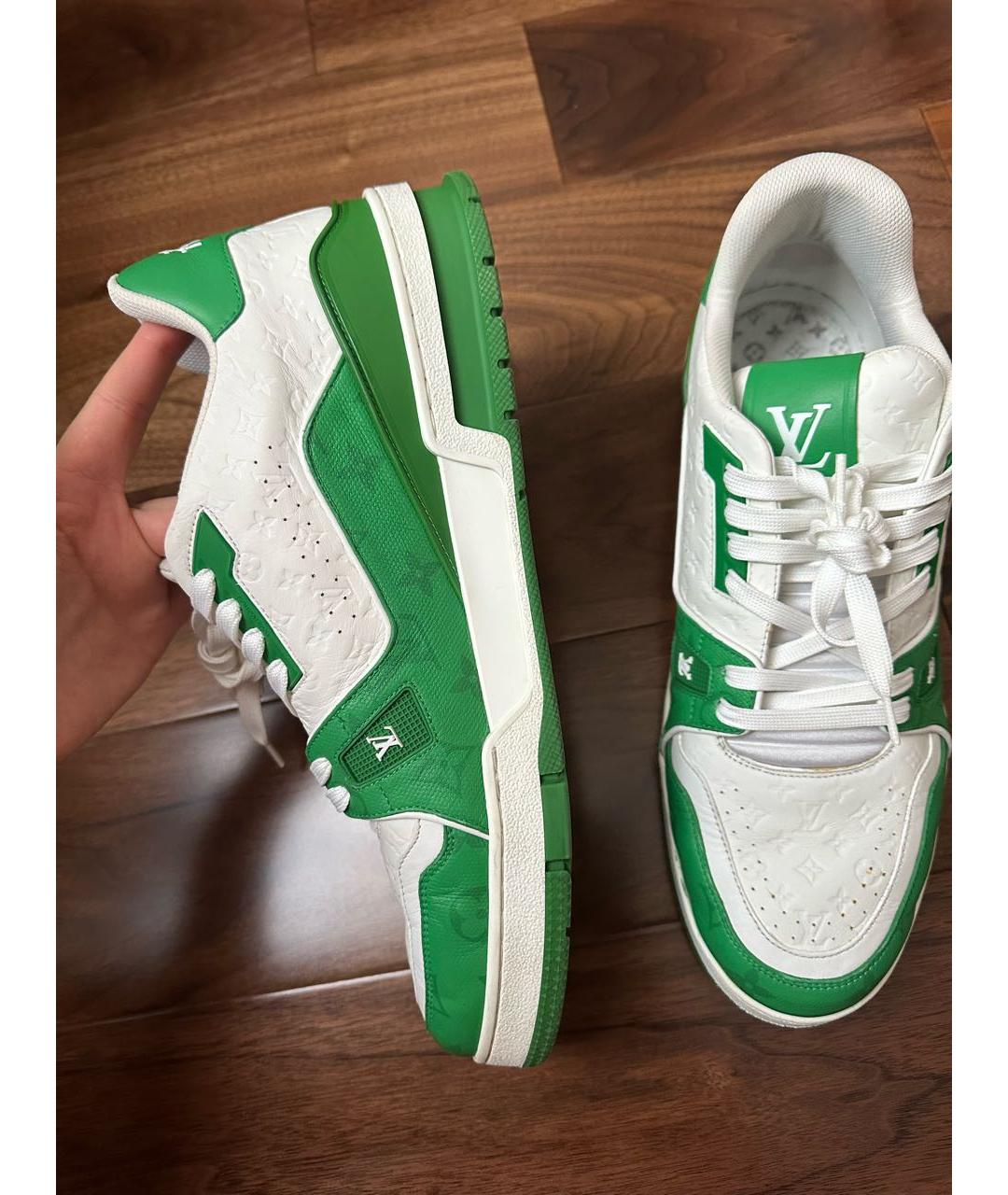 LOUIS VUITTON Зеленые кожаные низкие кроссовки / кеды, фото 5