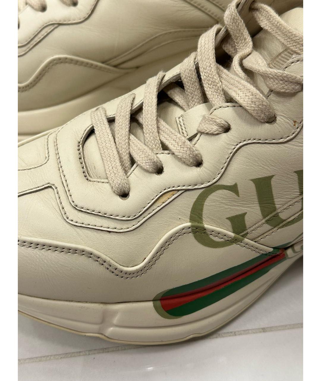 GUCCI Бежевые кожаные кроссовки, фото 7