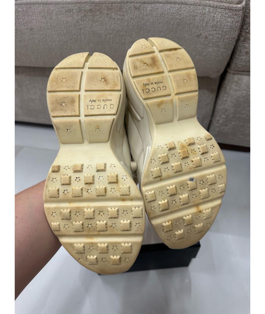 GUCCI Бежевые кожаные кроссовки, фото 3