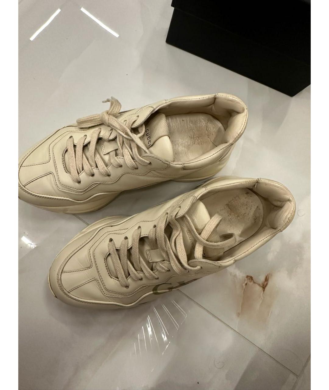 GUCCI Бежевые кожаные кроссовки, фото 8