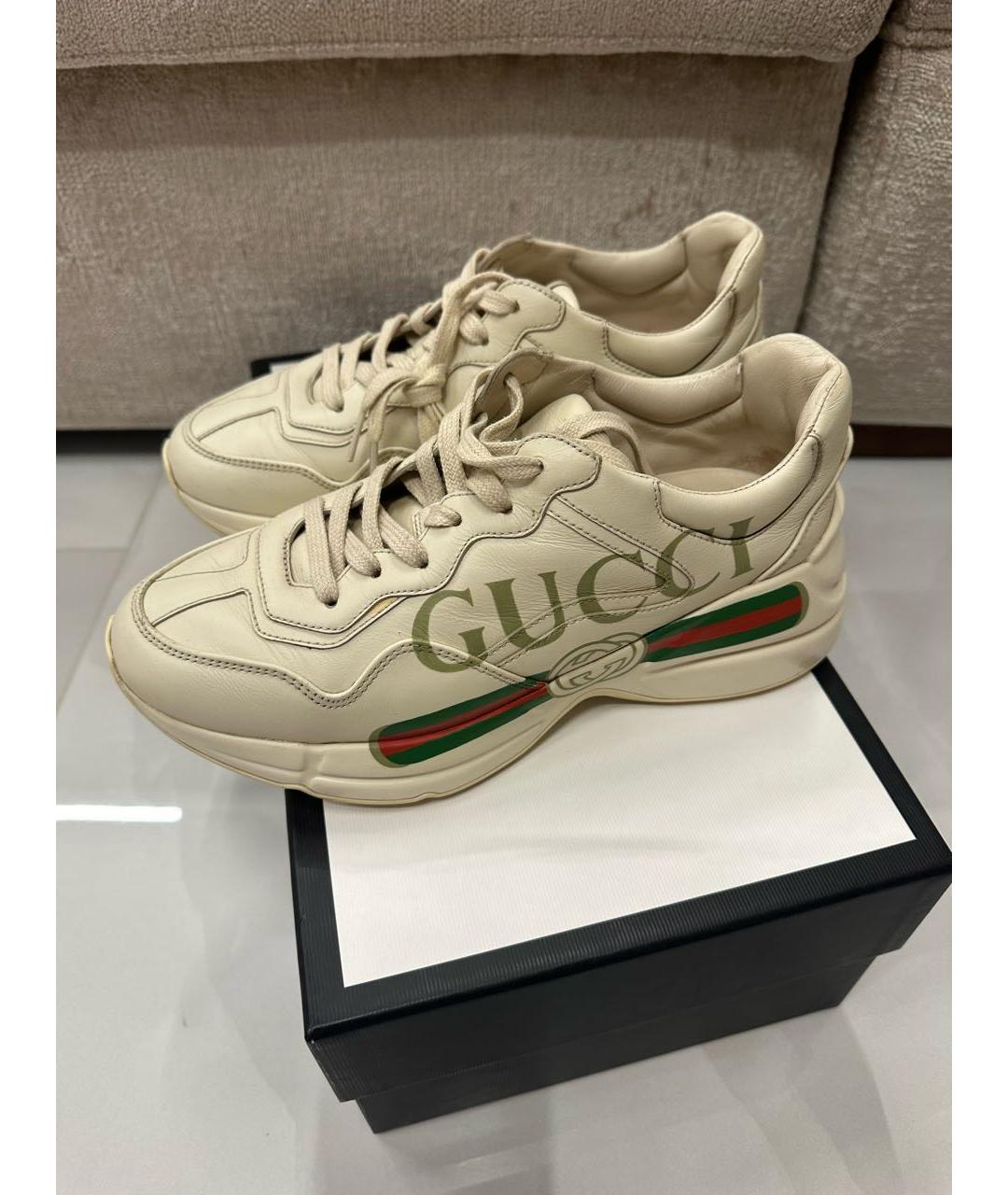 GUCCI Бежевые кожаные кроссовки, фото 2