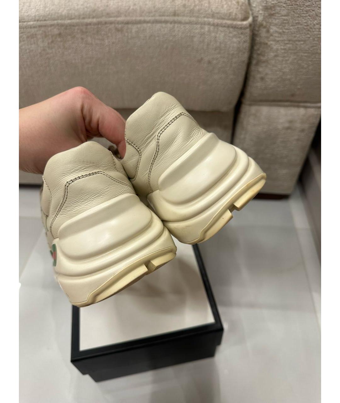 GUCCI Бежевые кожаные кроссовки, фото 4