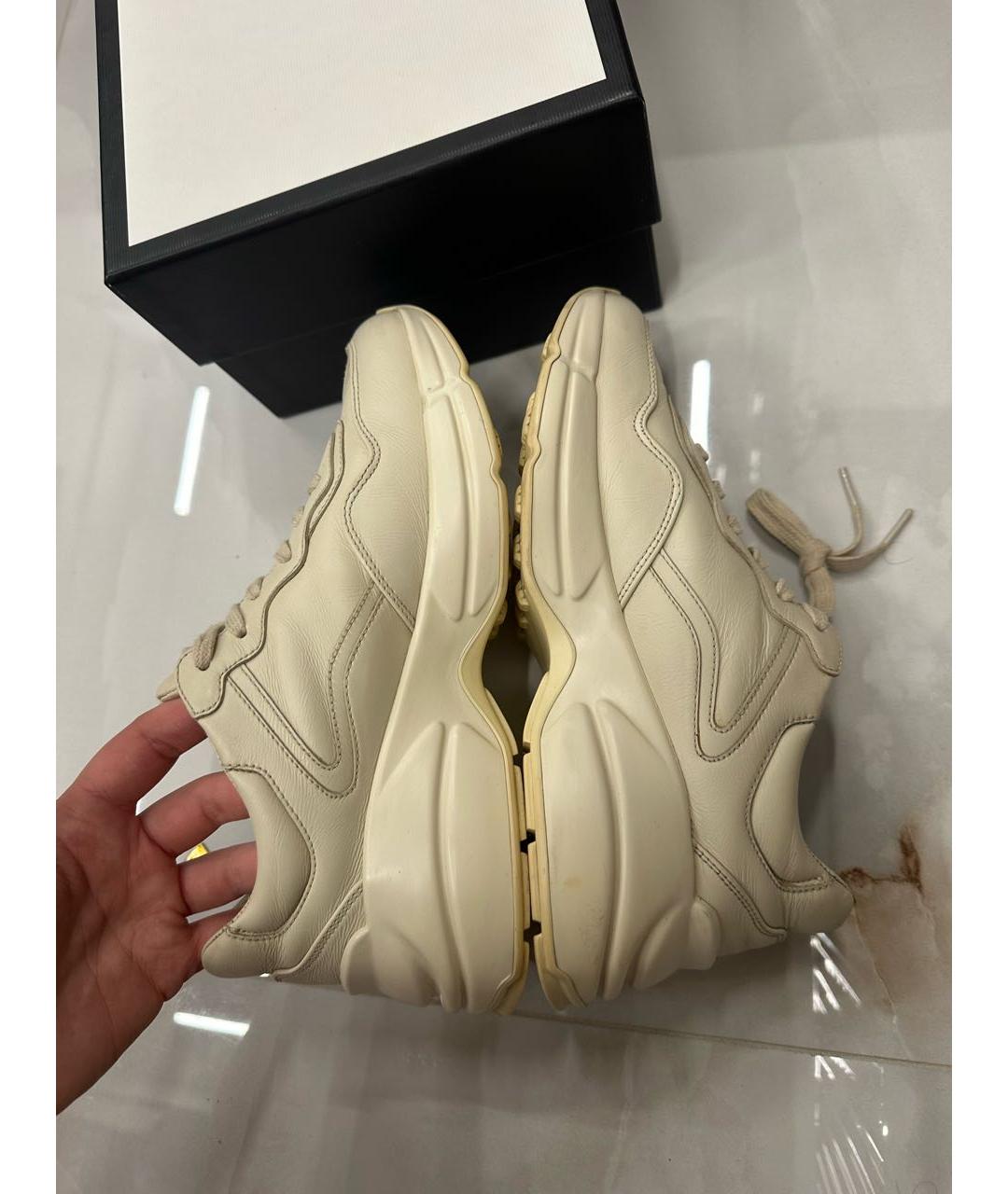 GUCCI Бежевые кожаные кроссовки, фото 5