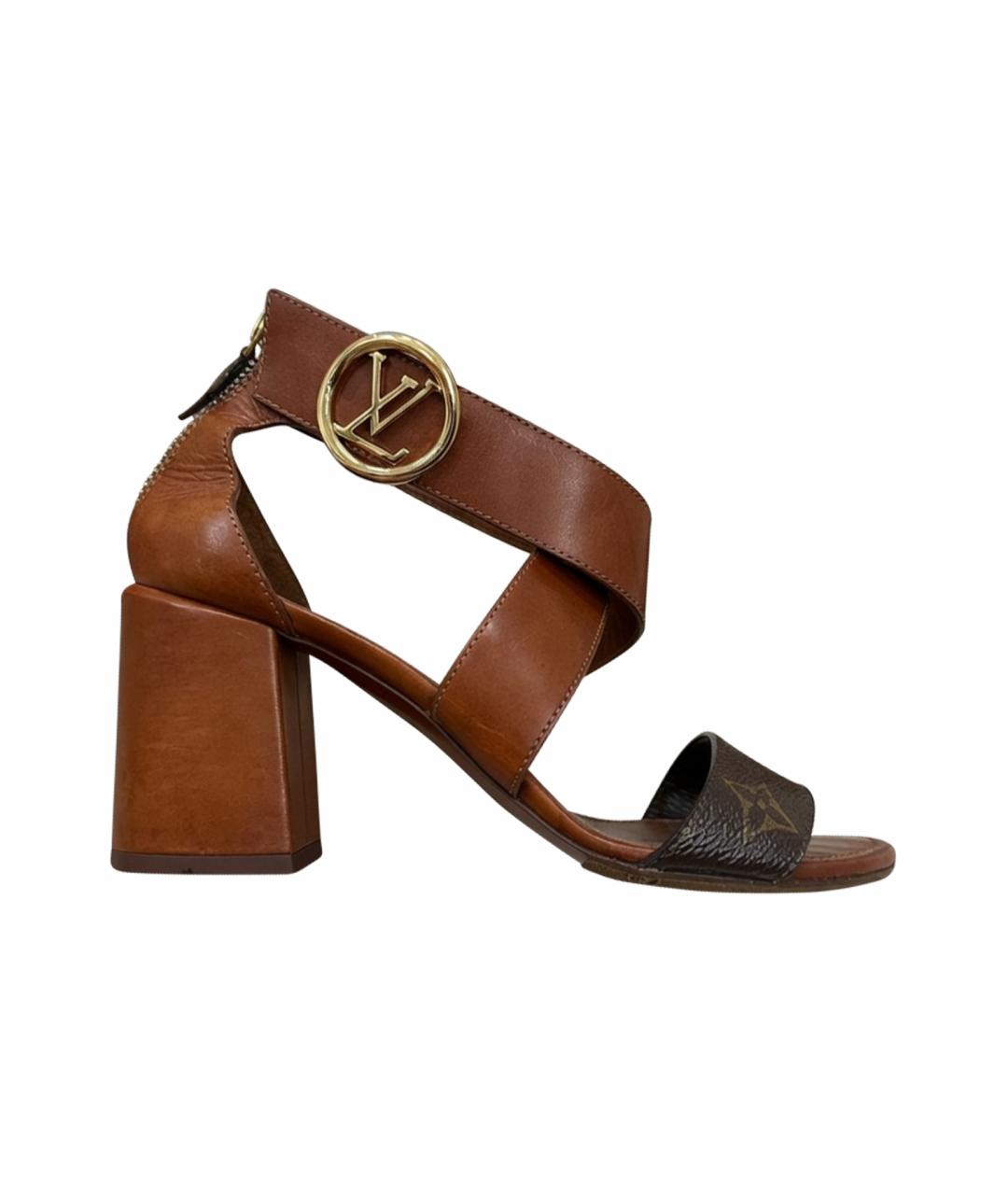 LOUIS VUITTON Коричневые кожаные босоножки, фото 1
