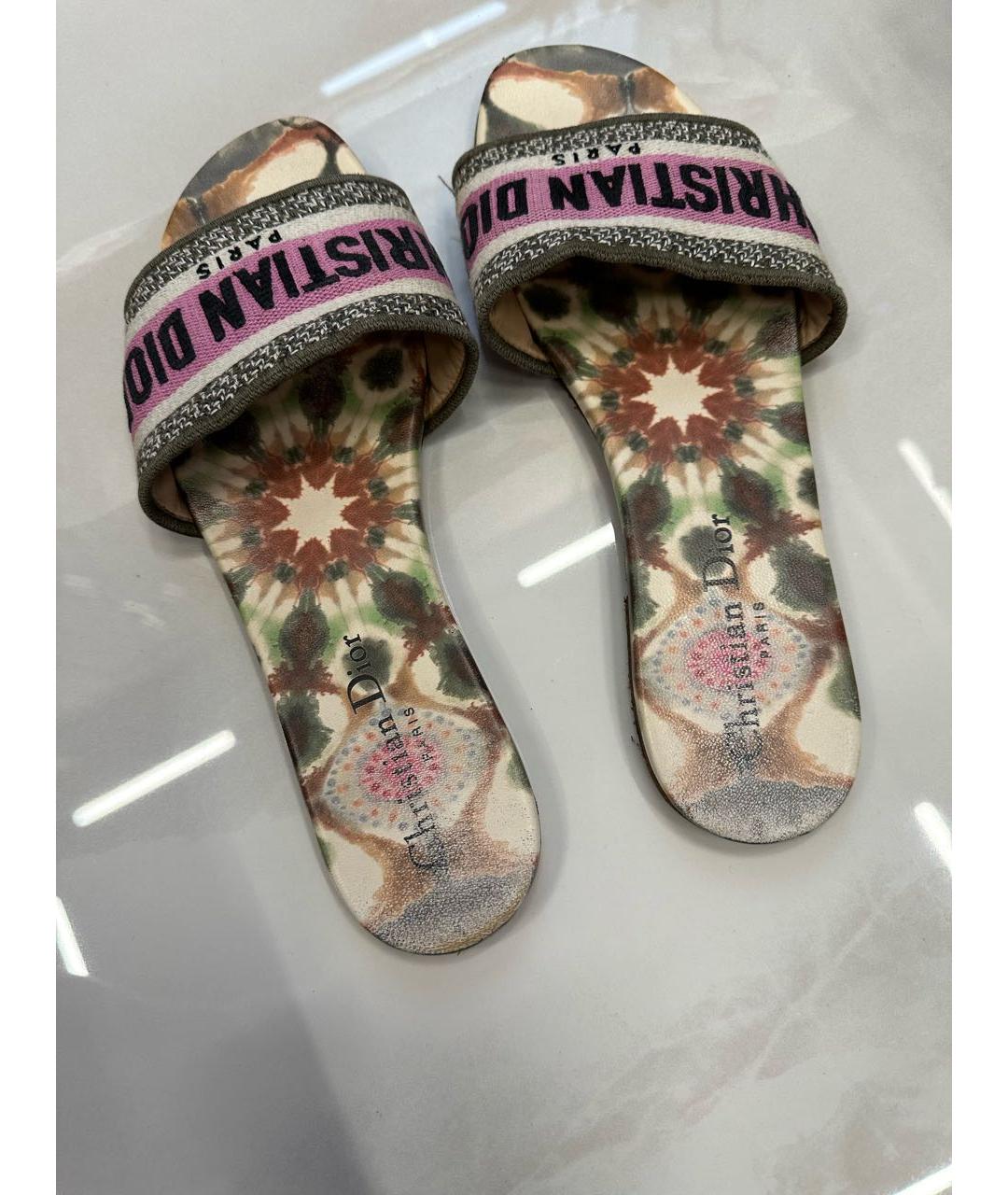 CHRISTIAN DIOR Мульти текстильные шлепанцы, фото 4