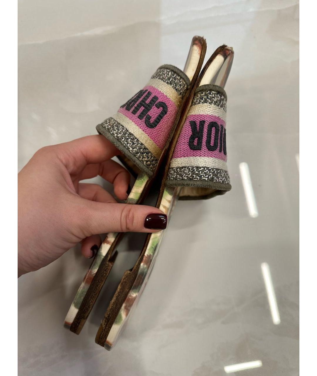 CHRISTIAN DIOR Мульти текстильные шлепанцы, фото 5