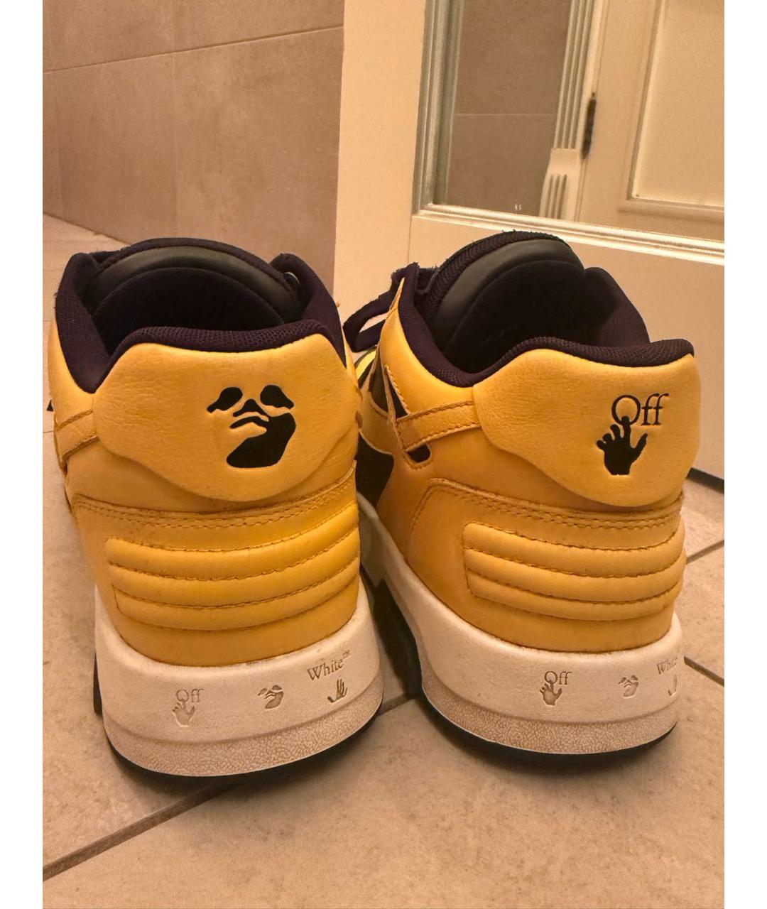 OFF-WHITE Желтые кожаные высокие кроссовки / кеды, фото 5