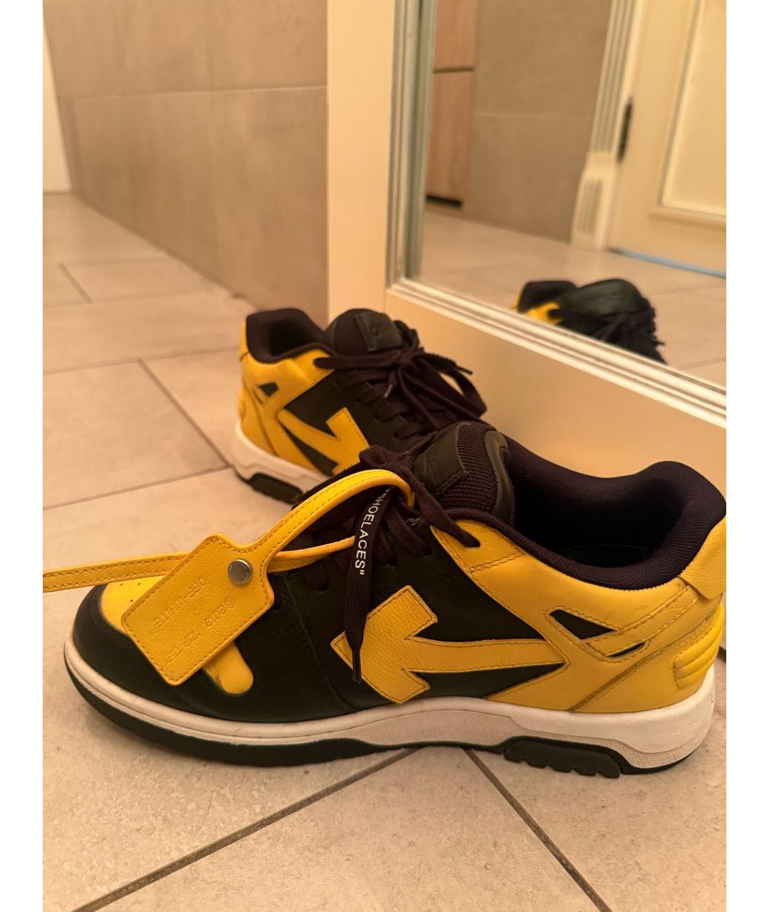 OFF-WHITE Желтые кожаные высокие кроссовки / кеды, фото 6