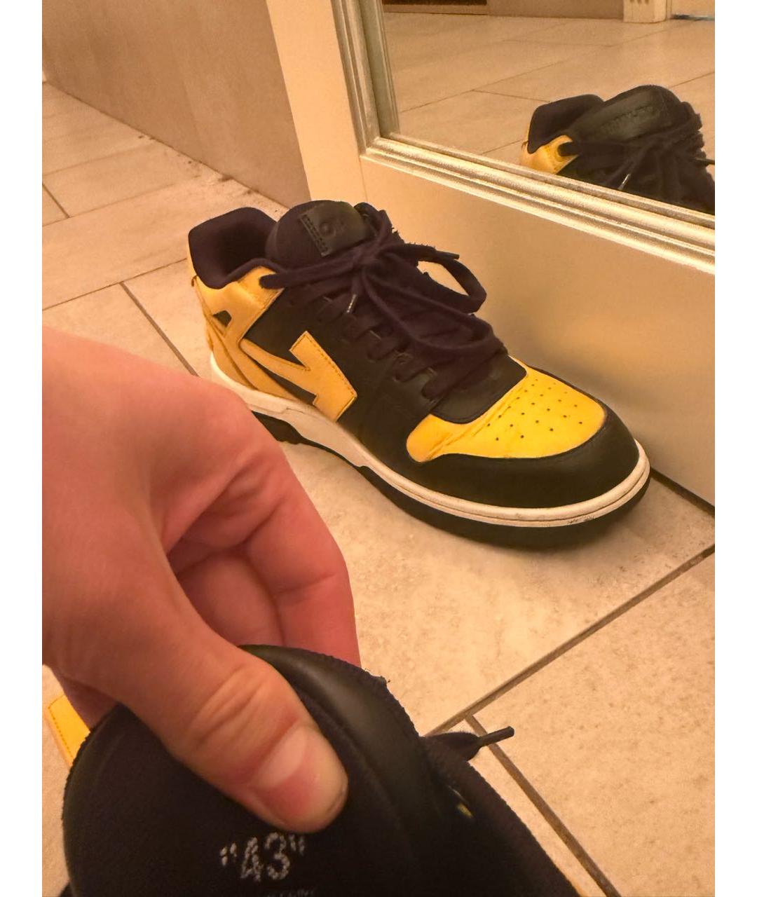 OFF-WHITE Желтые кожаные высокие кроссовки / кеды, фото 3