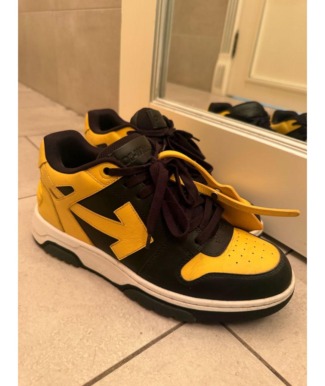 OFF-WHITE Желтые кожаные высокие кроссовки / кеды, фото 2