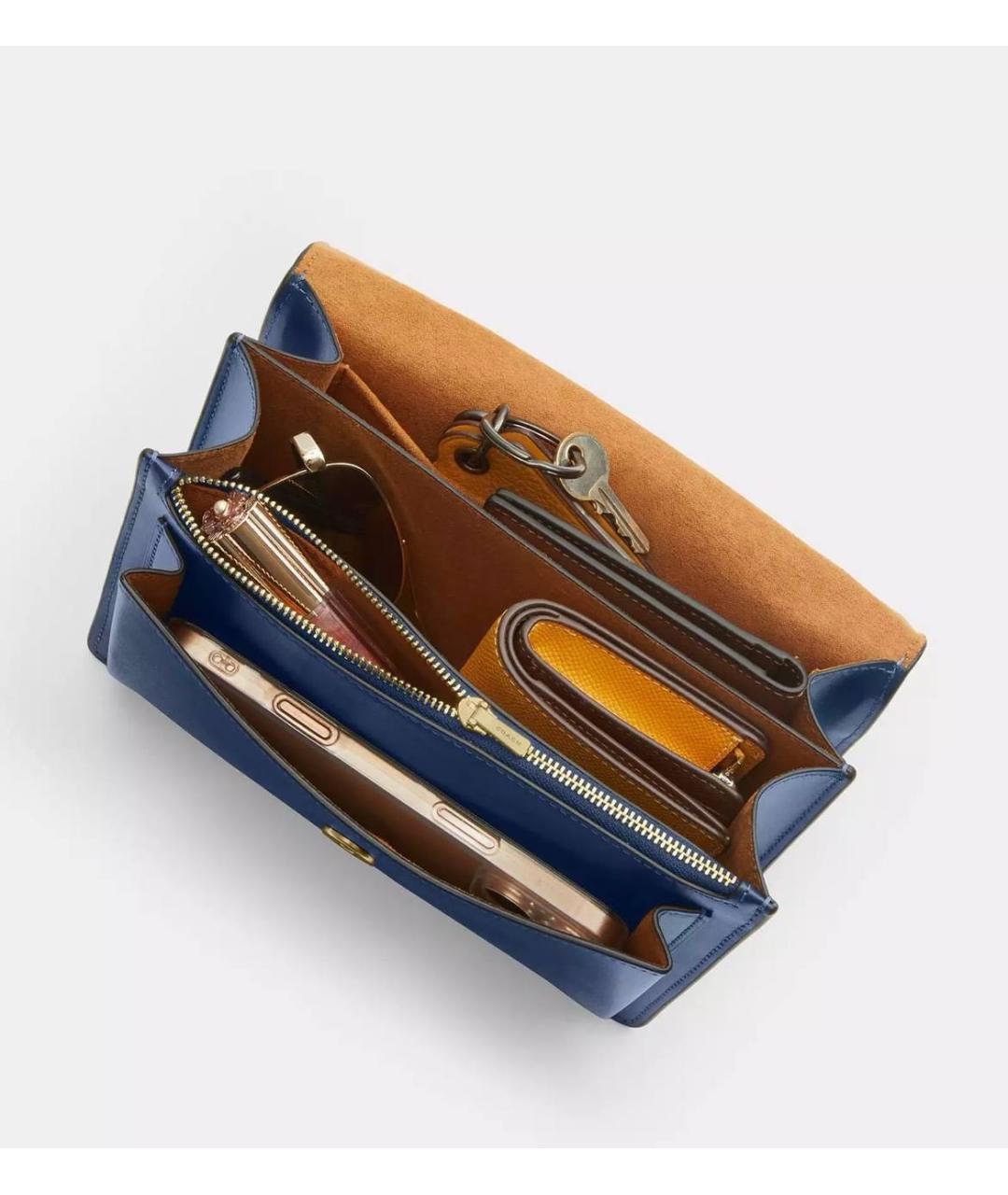 COACH Темно-синяя кожаная сумка через плечо, фото 4