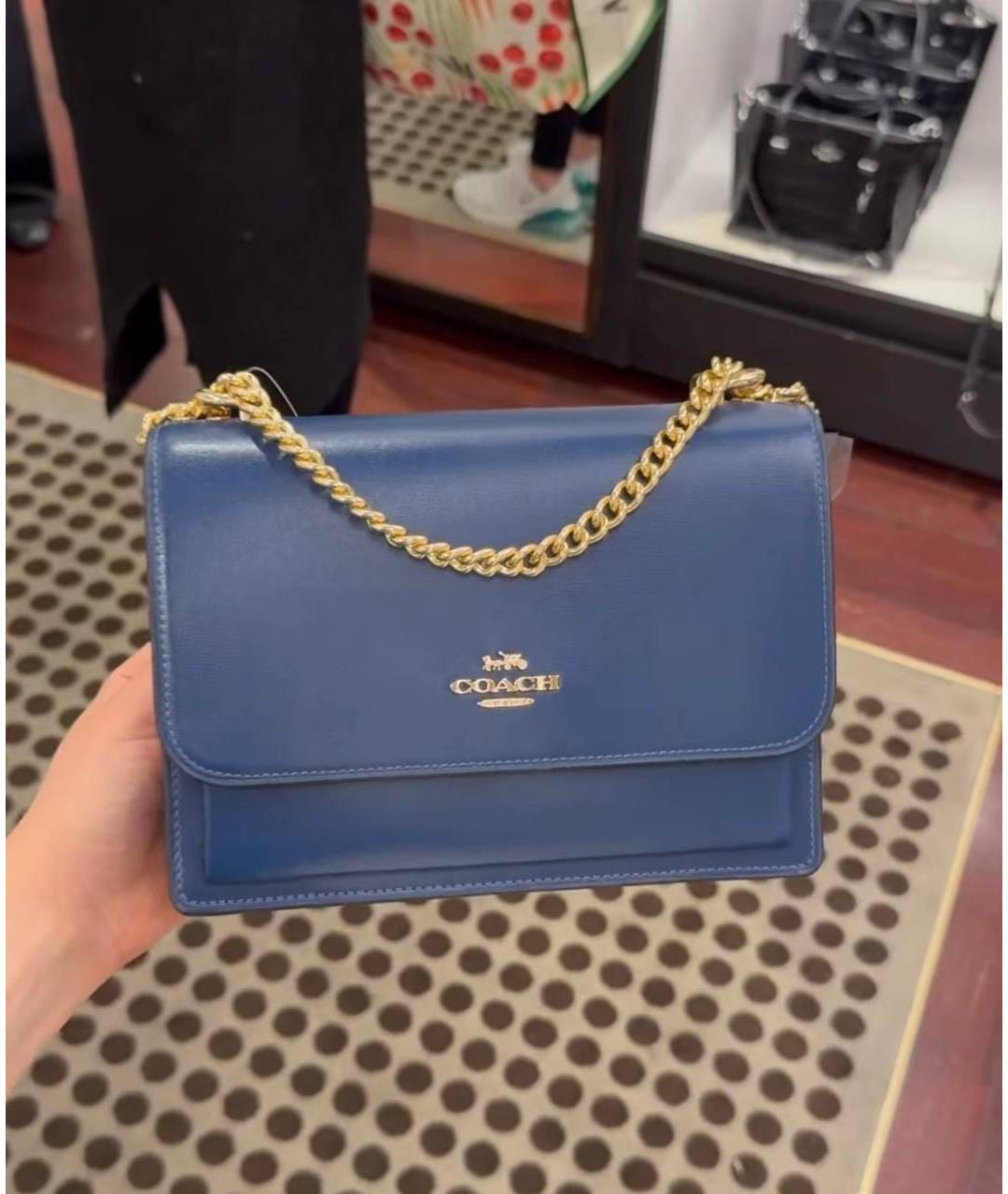 COACH Темно-синяя кожаная сумка через плечо, фото 2