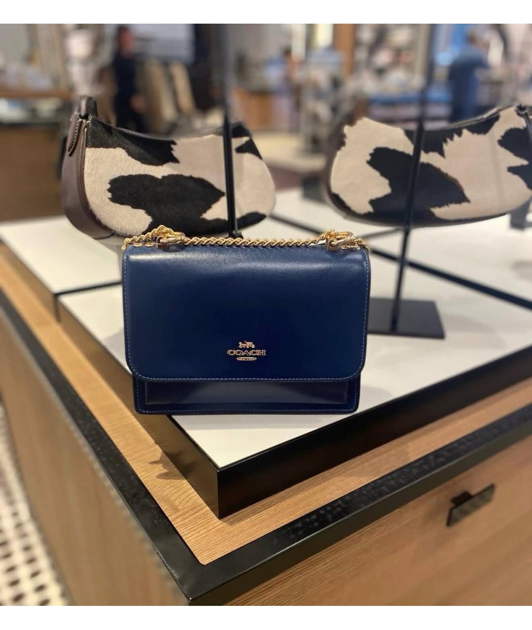 COACH Темно-синяя кожаная сумка через плечо, фото 6
