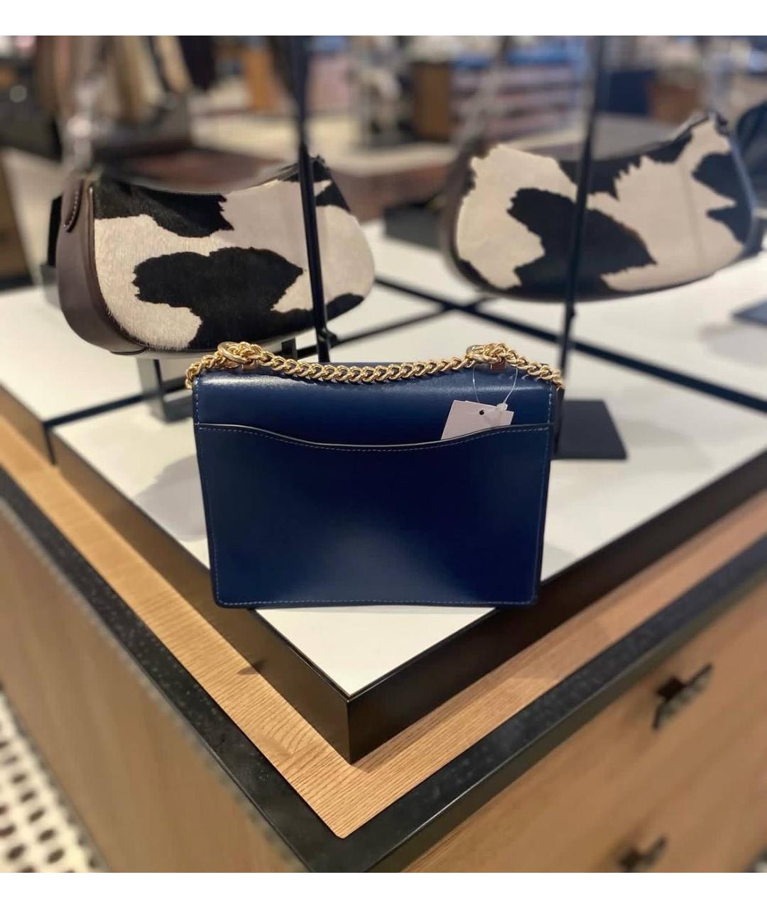 COACH Темно-синяя кожаная сумка через плечо, фото 7