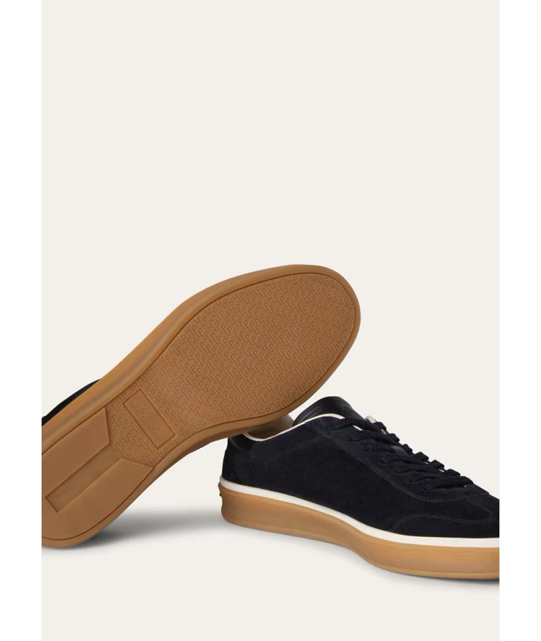LORO PIANA Темно-синие замшевые низкие кроссовки / кеды, фото 6
