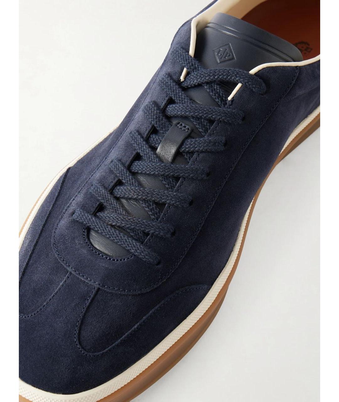 LORO PIANA Темно-синие замшевые низкие кроссовки / кеды, фото 5