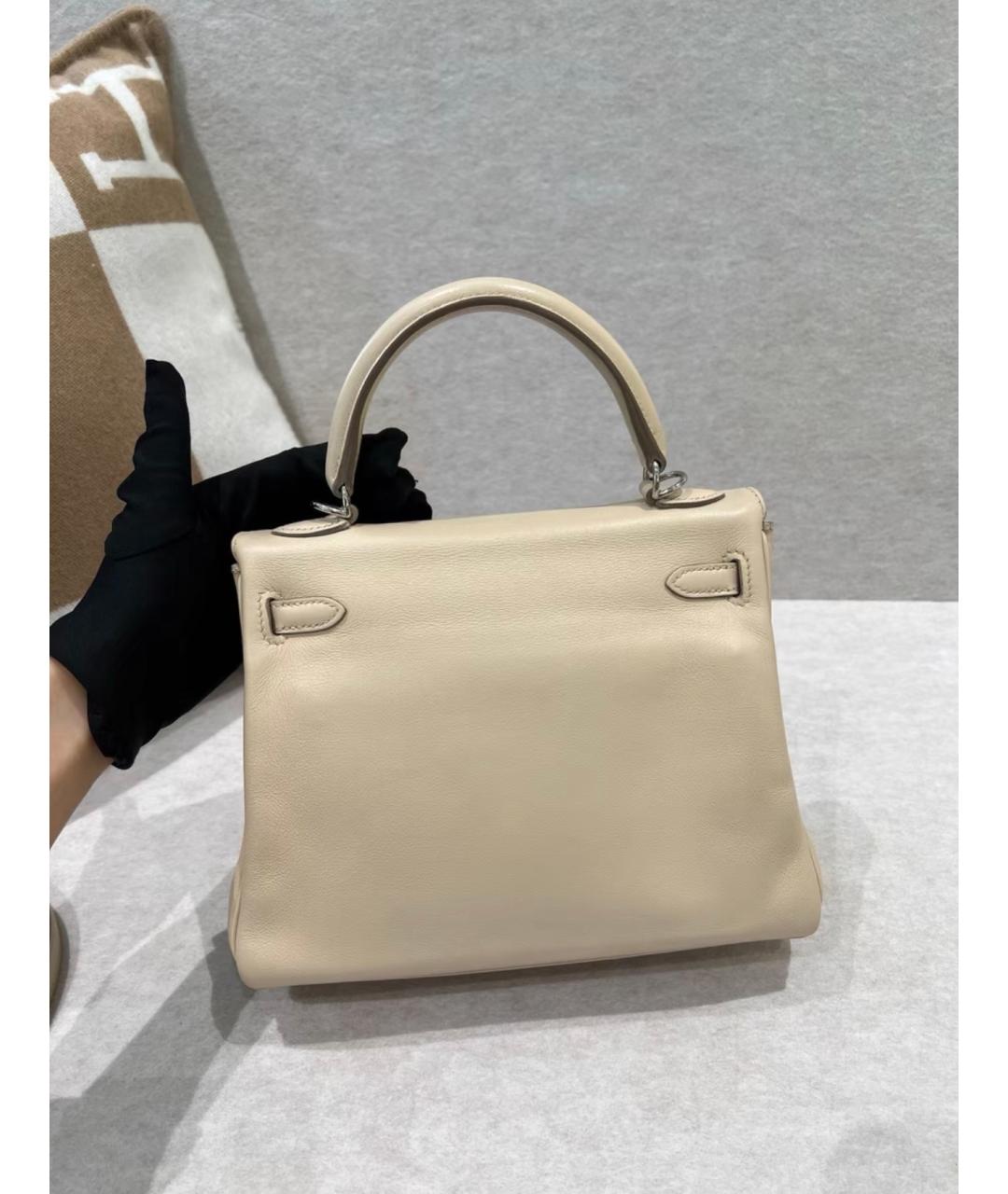 HERMES Бежевая кожаная сумка с короткими ручками, фото 5