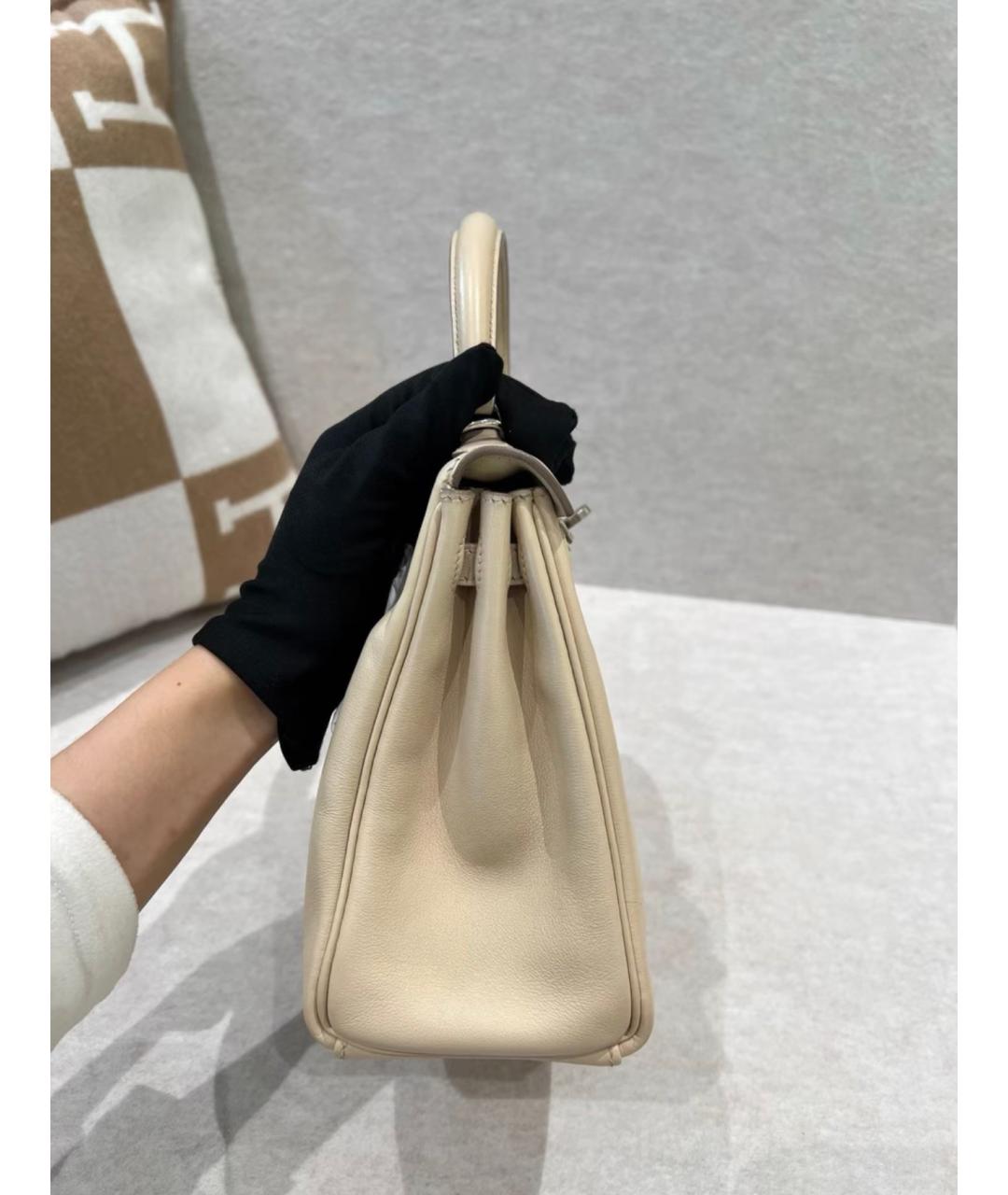 HERMES Бежевая кожаная сумка с короткими ручками, фото 4