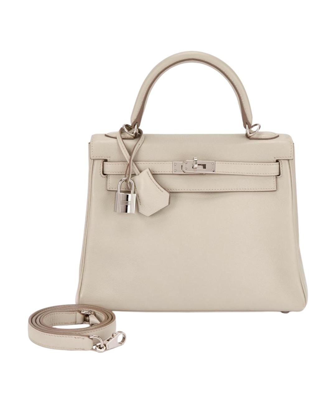 HERMES Бежевая кожаная сумка с короткими ручками, фото 1