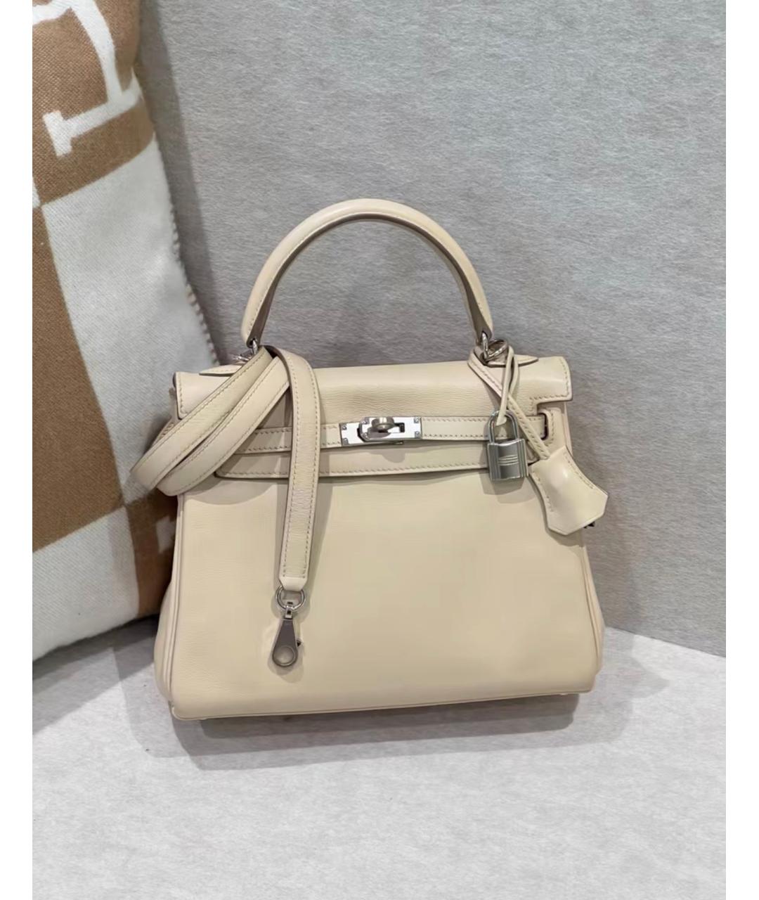 HERMES Бежевая кожаная сумка с короткими ручками, фото 2