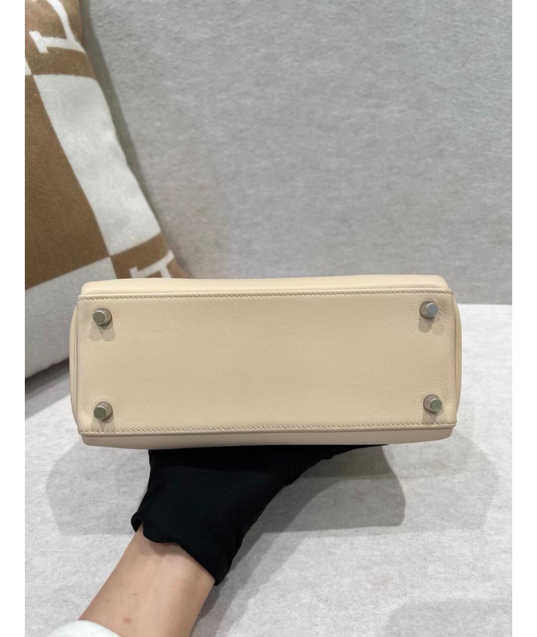HERMES Бежевая кожаная сумка с короткими ручками, фото 7