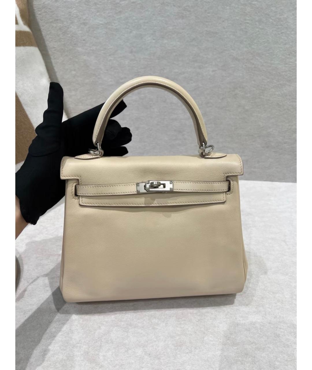 HERMES Бежевая кожаная сумка с короткими ручками, фото 3