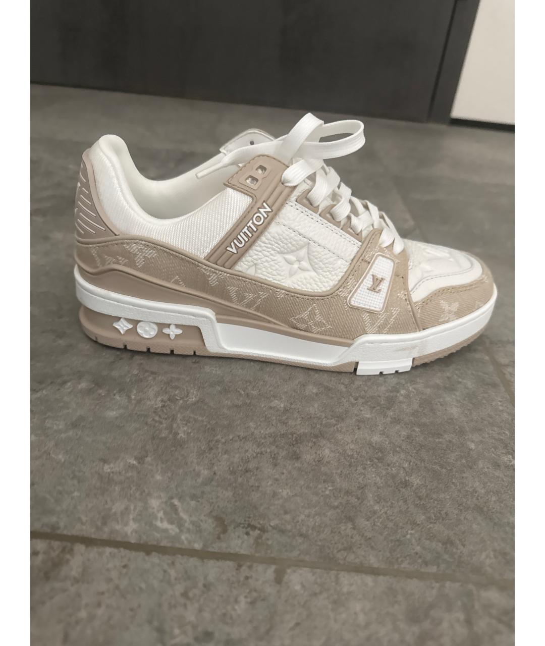 LOUIS VUITTON Бежевые кожаные кроссовки, фото 6