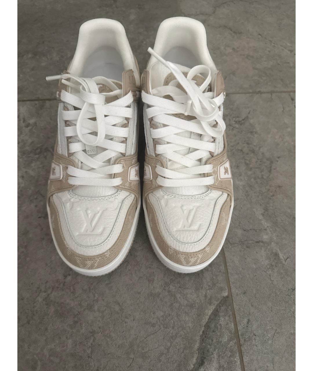 LOUIS VUITTON Бежевые кожаные кроссовки, фото 2