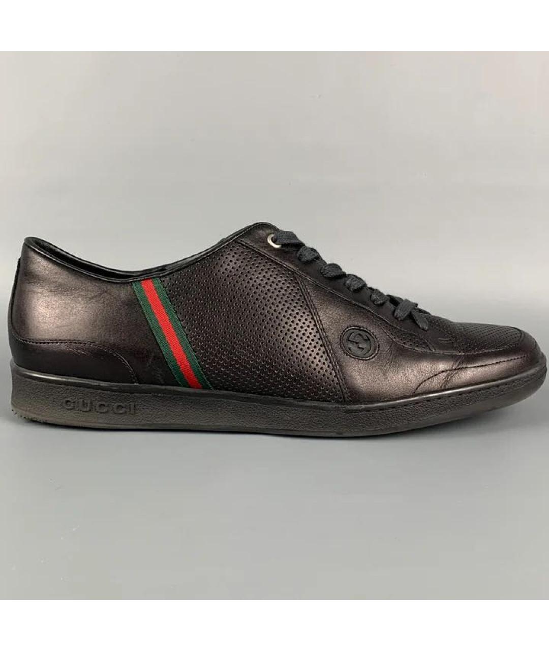GUCCI Черные кожаные низкие кроссовки / кеды, фото 9