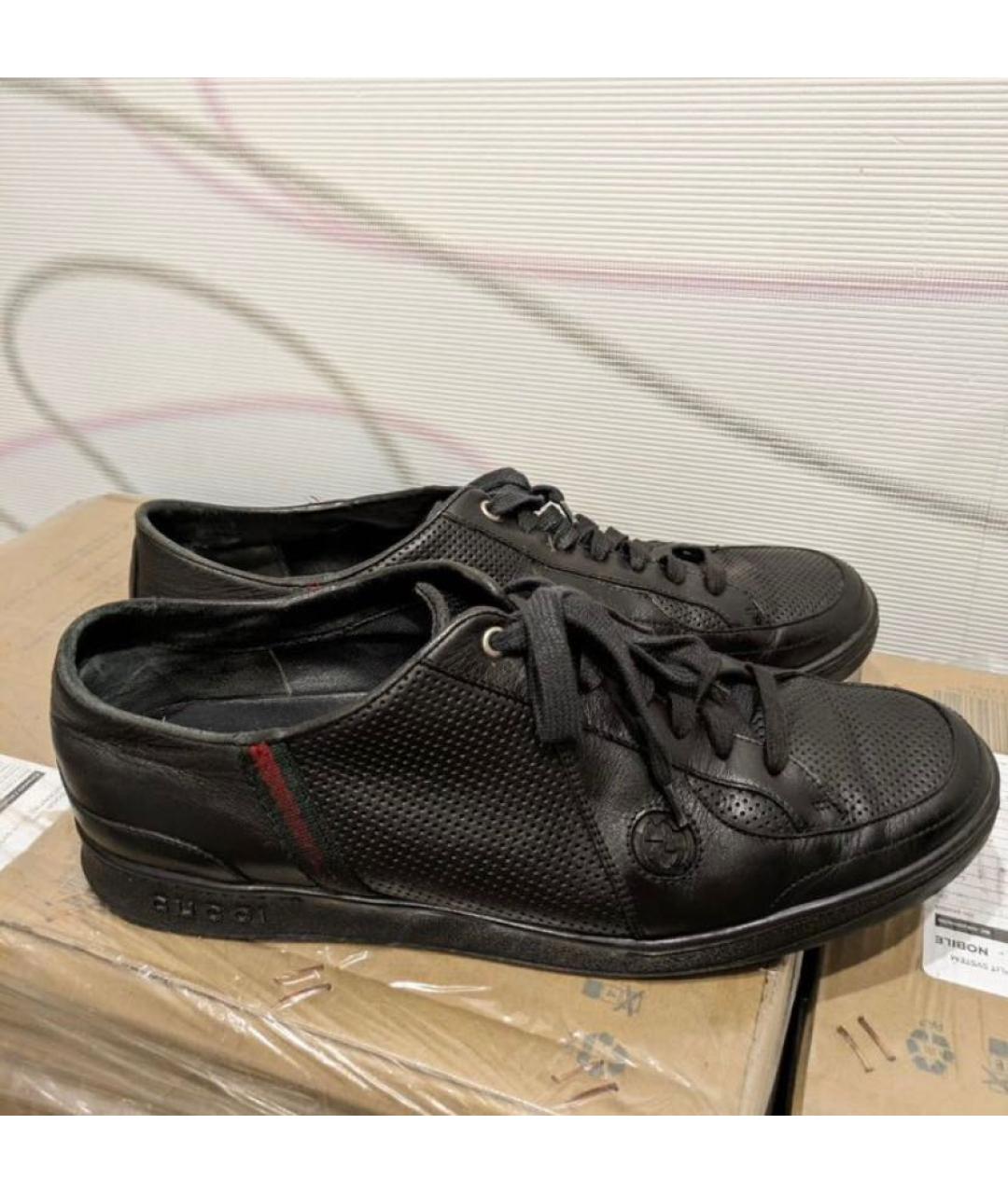 GUCCI Черные кожаные низкие кроссовки / кеды, фото 2