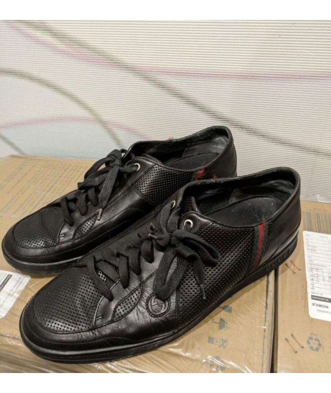 GUCCI Черные кожаные низкие кроссовки / кеды, фото 3