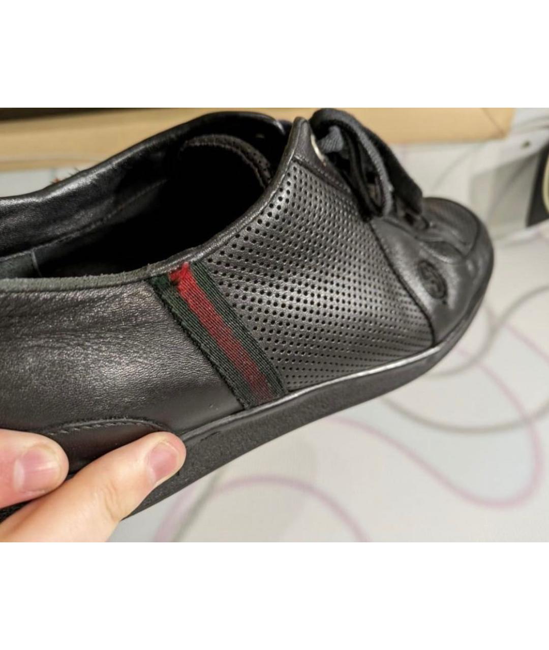 GUCCI Черные кожаные низкие кроссовки / кеды, фото 6