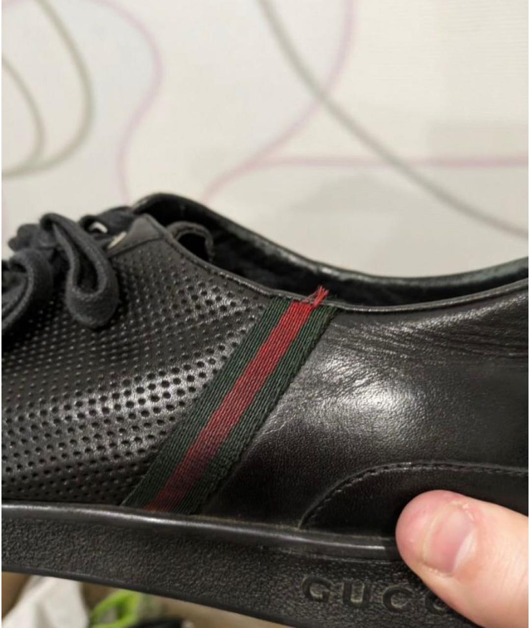 GUCCI Черные кожаные низкие кроссовки / кеды, фото 5