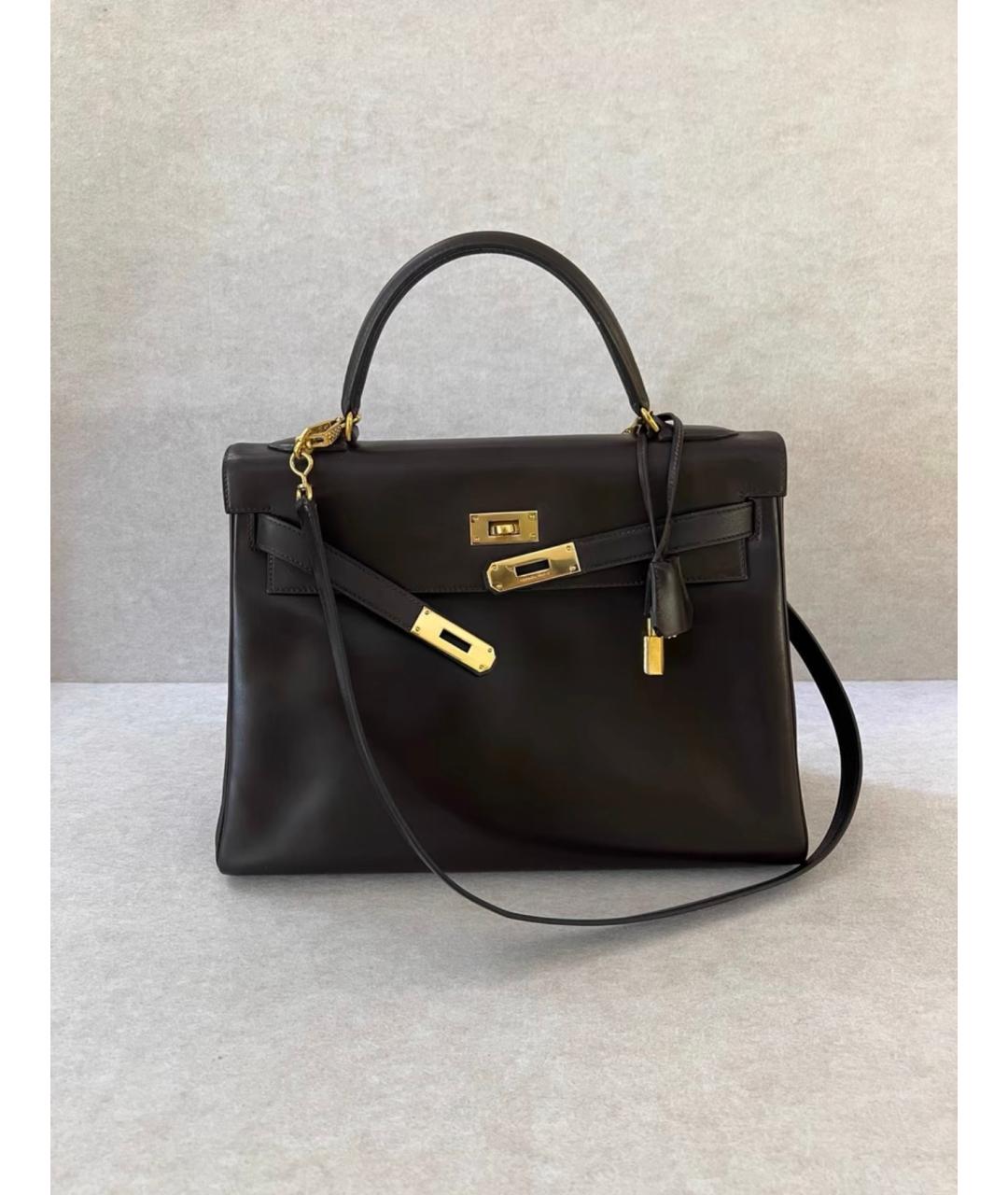 HERMES Черная кожаная сумка с короткими ручками, фото 3