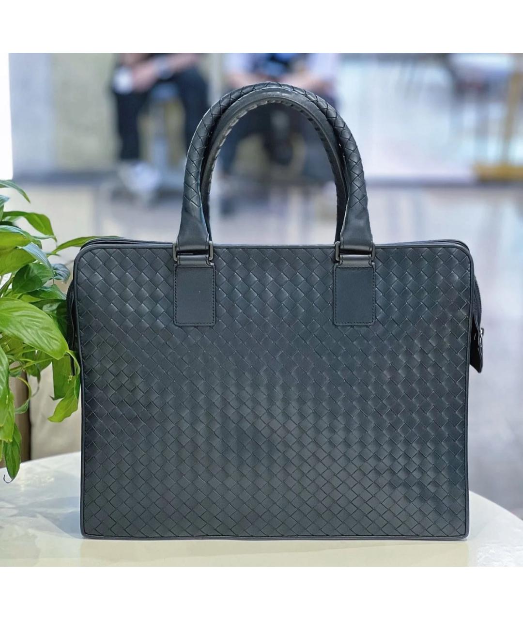 BOTTEGA VENETA Темно-синий кожаный портфель, фото 3