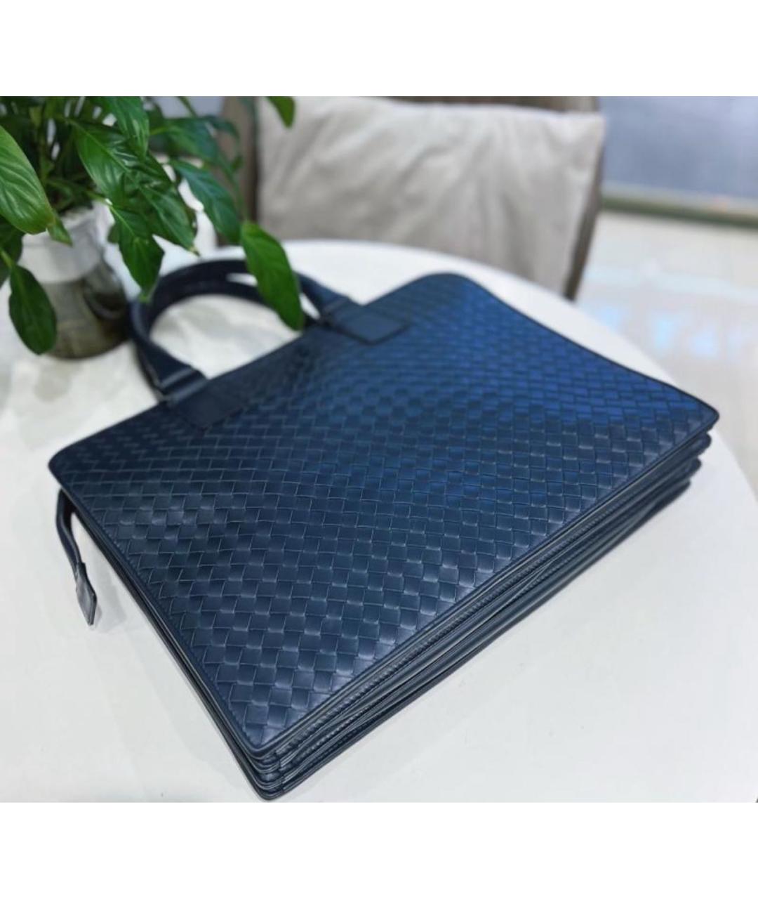 BOTTEGA VENETA Темно-синий кожаный портфель, фото 4