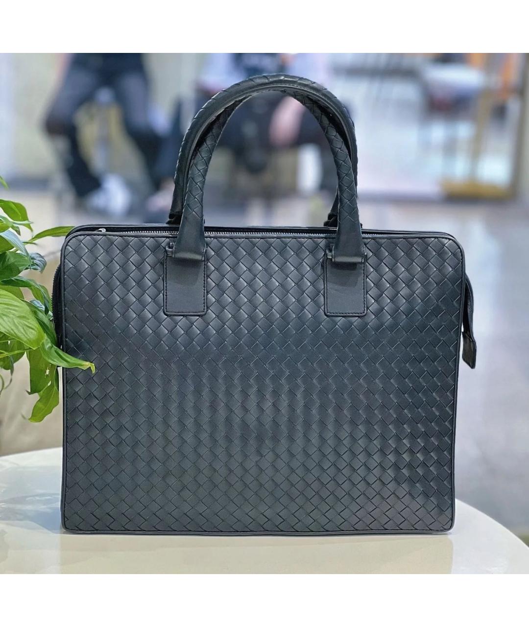 BOTTEGA VENETA Темно-синий кожаный портфель, фото 2
